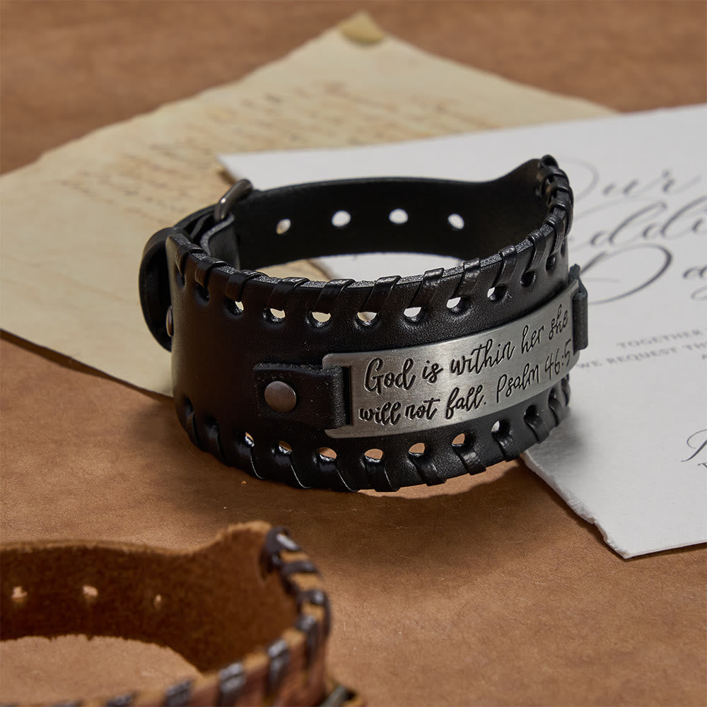 Christianartworkshop Armband mit eingraviertem Psalm 46,5 und geflochtener Naht: Ein Symbol göttlicher Stärke und unerschütterlichen Glaubens - image 3