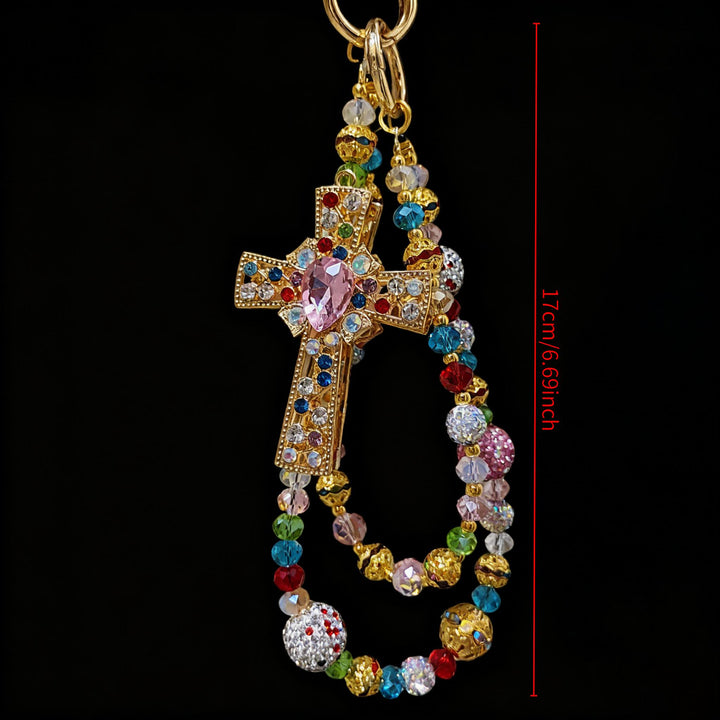Christianartworkshop Bunter Kristallkreuz-Handyanhänger mit Perlenquaste: Ein Symbol für lebendigen Glauben und göttliches Licht - image 6