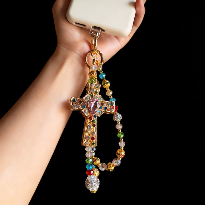 Christianartworkshop Bunter Kristallkreuz-Handyanhänger mit Perlenquaste: Ein Symbol für lebendigen Glauben und göttliches Licht - Einzelkette - image 7