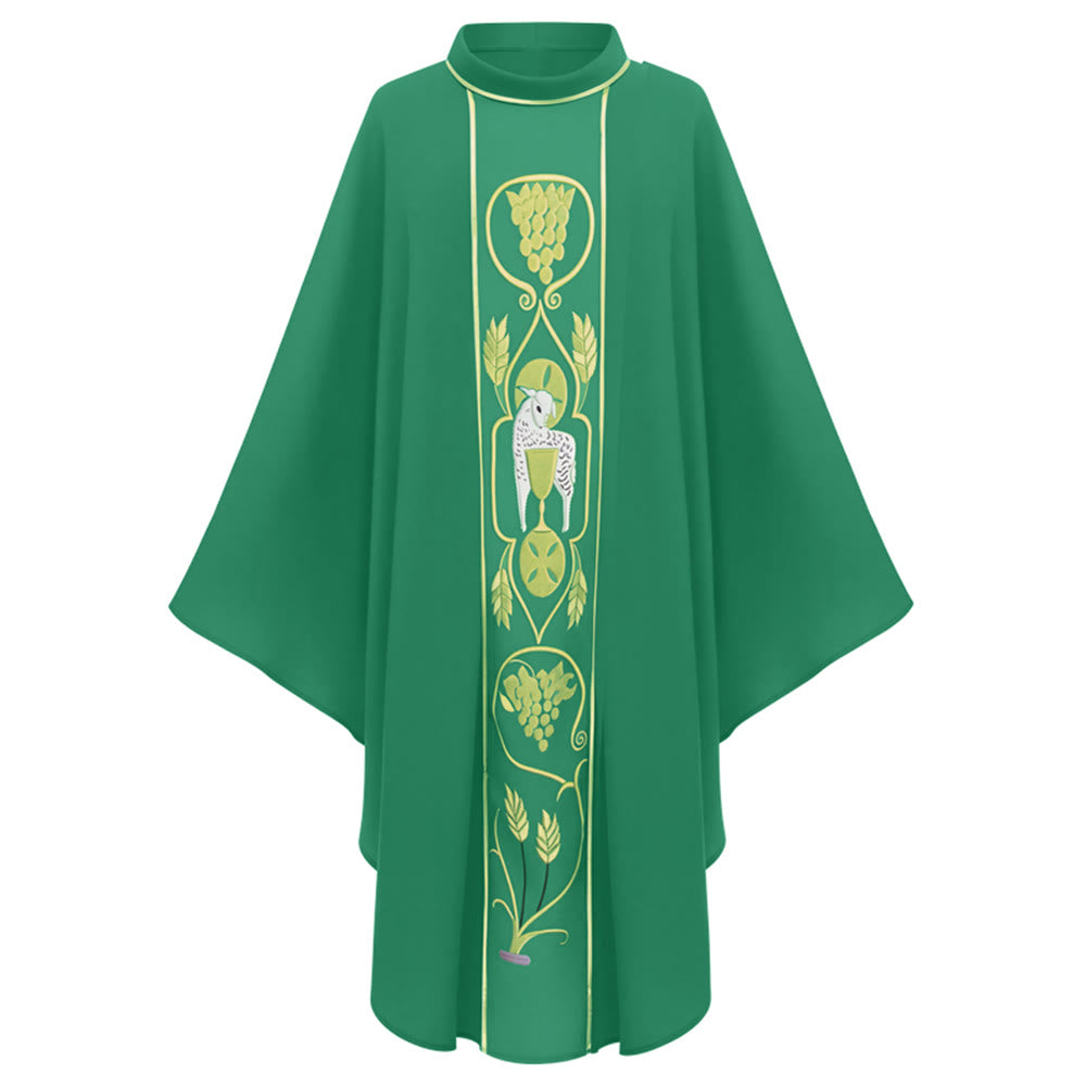 Christianartworkshop Sortiertes Kasel-Set in verschiedenen Farben mit Motiven von goldenem Lamm, Traube und Kelch - Grün - Einheitsgröße passt den meisten - image 10