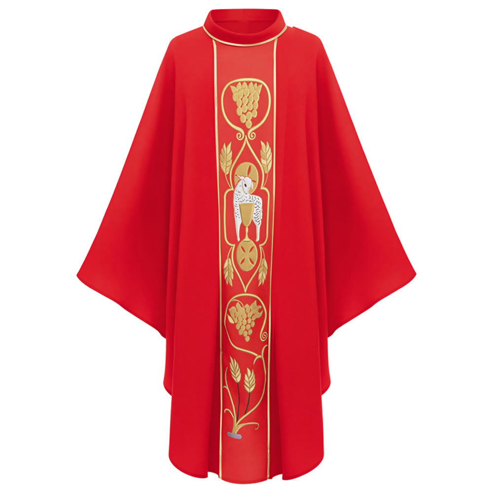 Christianartworkshop Sortiertes Kasel-Set in verschiedenen Farben mit Motiven von goldenem Lamm, Traube und Kelch - Rot - Einheitsgröße passt den meisten - image 2