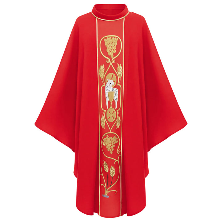 Christianartworkshop Sortiertes Kasel-Set in verschiedenen Farben mit Motiven von goldenem Lamm, Traube und Kelch - Rot - Einheitsgröße passt den meisten - image 2