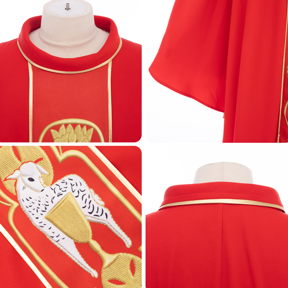 Christianartworkshop Sortiertes Kasel-Set in verschiedenen Farben mit Motiven von goldenem Lamm, Traube und Kelch - image 9