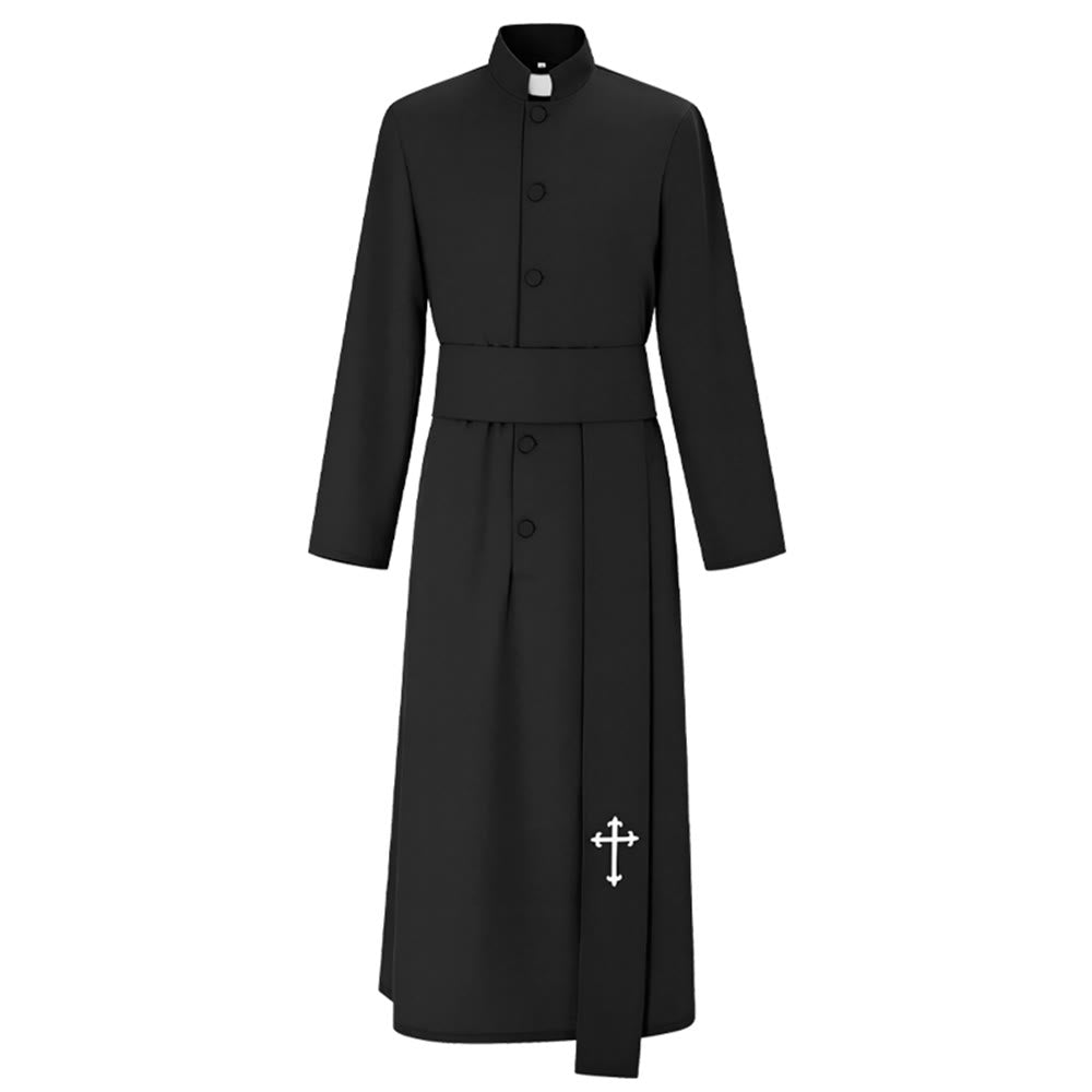 Elegante dreifarbige liturgische Priestergewänder von Christianartworkshop mit Taillenband und Kreuz - Schwarz - 2XL - image 14