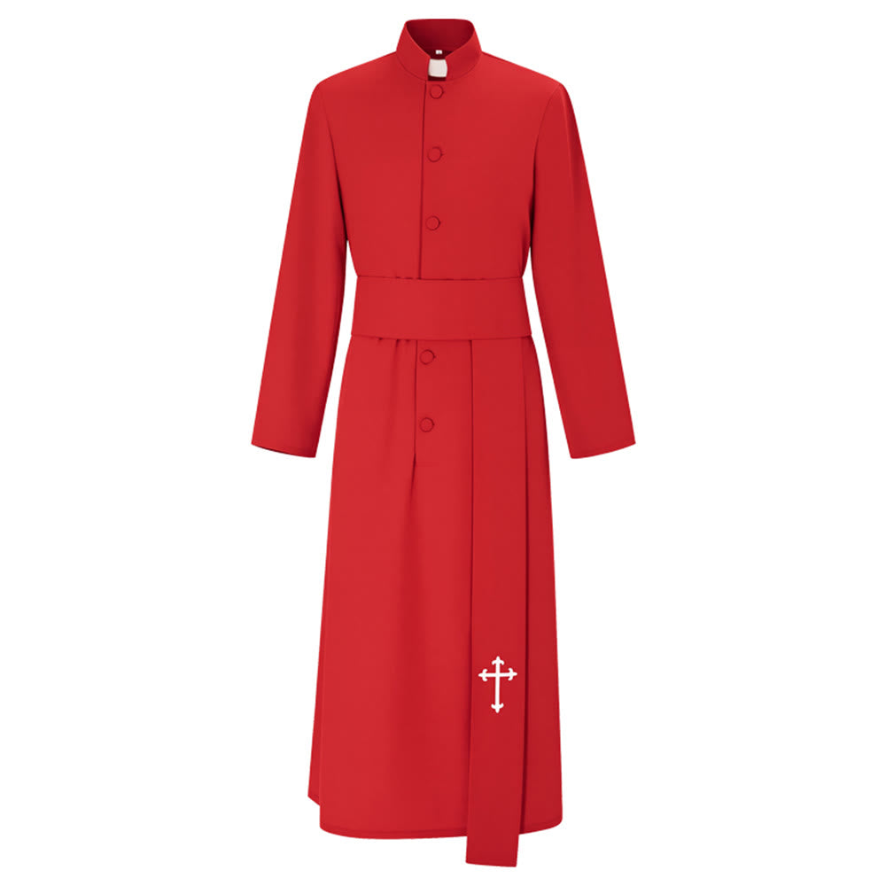 Elegante dreifarbige liturgische Priestergewänder von Christianartworkshop mit Taillenband und Kreuz - Rot - 2XL - image 4