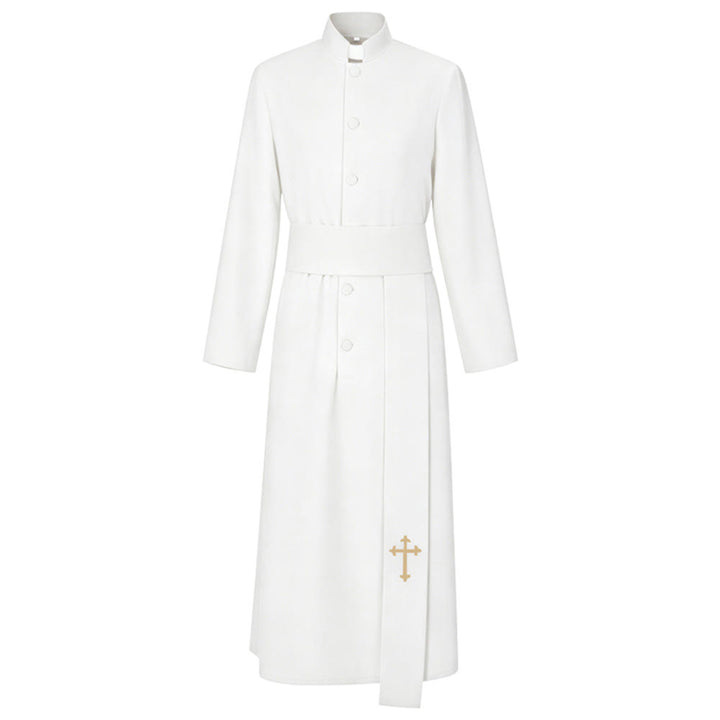 Elegante dreifarbige liturgische Priestergewänder von Christianartworkshop mit Taillenband und Kreuz - Weiß - 2XL - image 1