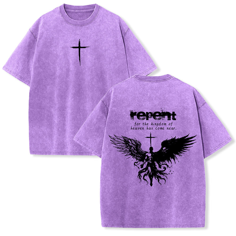 Christianartworkshop Repent For The Kingdom Of Heaven Unisex Washed T-Shirt - Lila - 5XL - image 21