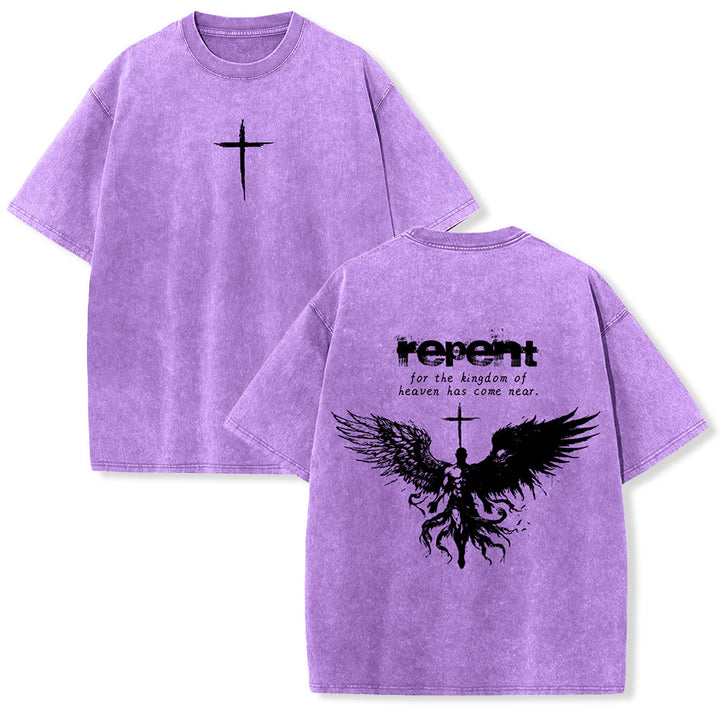 Christianartworkshop Repent For The Kingdom Of Heaven Unisex Washed T-Shirt - Lila - 5XL - image 21