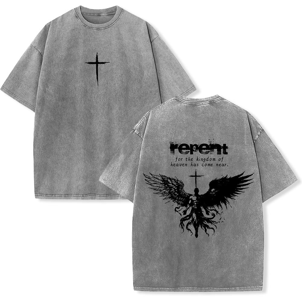 Christianartworkshop Repent For The Kingdom Of Heaven Unisex Washed T-Shirt - Grau - 5XL - image 0