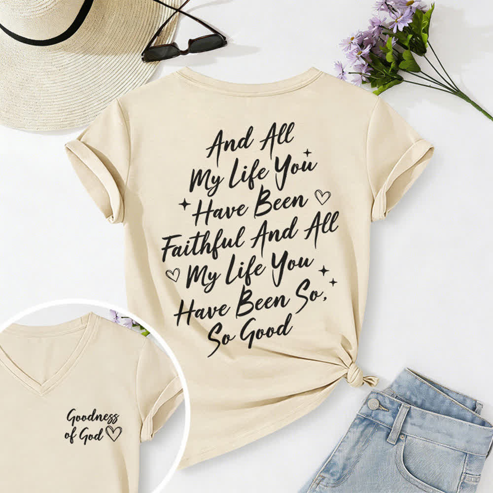 Christianartworkshop Damen-T-Shirt „Ich werde von der Güte Gottes singen“ mit V-Ausschnitt - Beige - 2XL - image 15