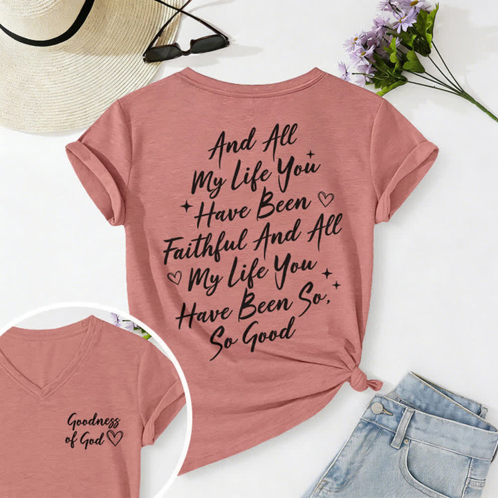 Christianartworkshop Damen-T-Shirt „Ich werde von der Güte Gottes singen“ mit V-Ausschnitt - Hellrosa - 2XL - image 45