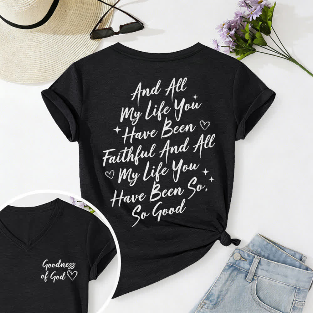 Christianartworkshop Damen-T-Shirt „Ich werde von der Güte Gottes singen“ mit V-Ausschnitt - Schwarz - 2XL - image 0