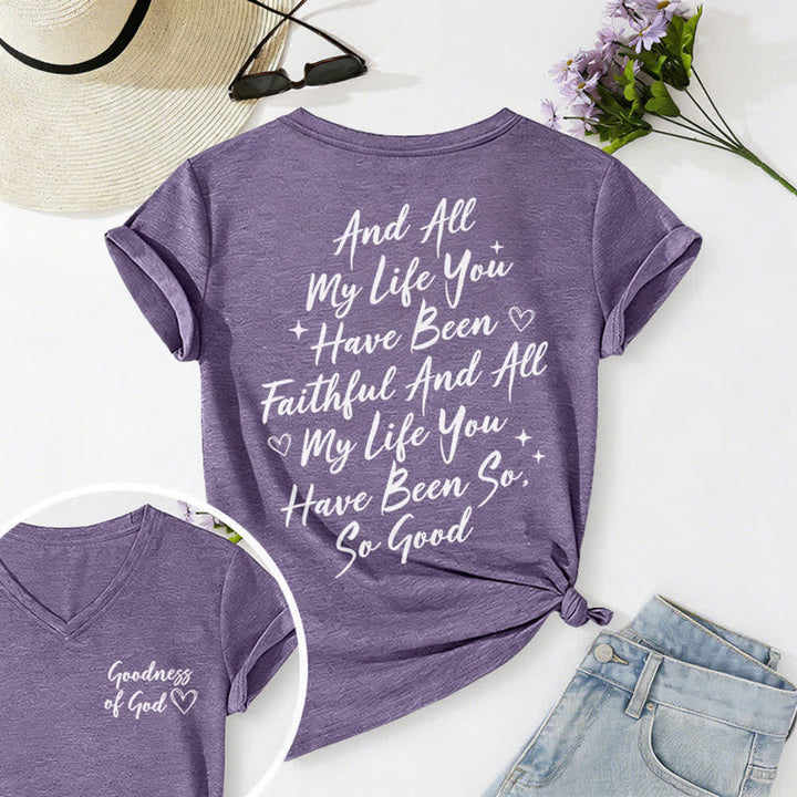 Christianartworkshop Damen-T-Shirt „Ich werde von der Güte Gottes singen“ mit V-Ausschnitt - Lila - 2XL - image 60