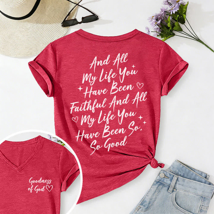 Christianartworkshop Damen-T-Shirt „Ich werde von der Güte Gottes singen“ mit V-Ausschnitt - Rot - 2XL - image 50