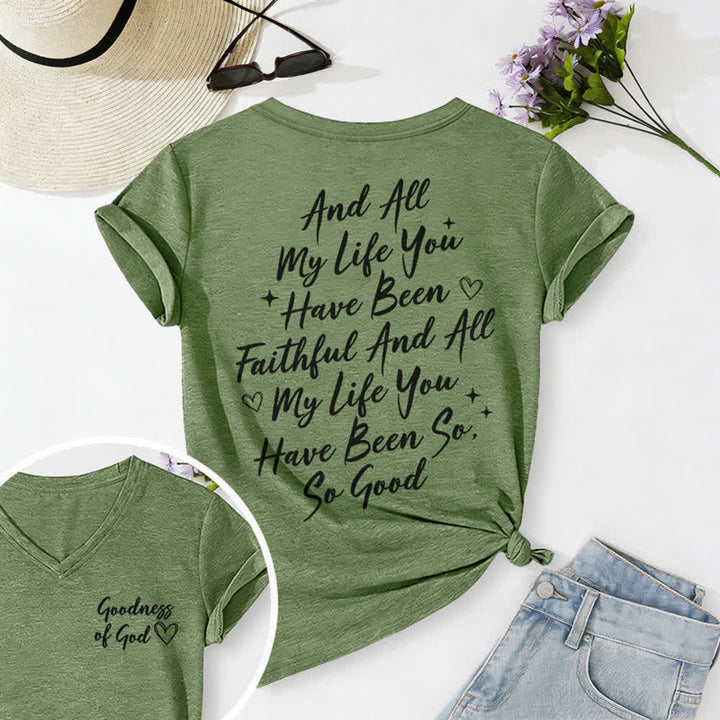 Christianartworkshop Damen-T-Shirt „Ich werde von der Güte Gottes singen“ mit V-Ausschnitt - Olivgrün - 2XL - image 25