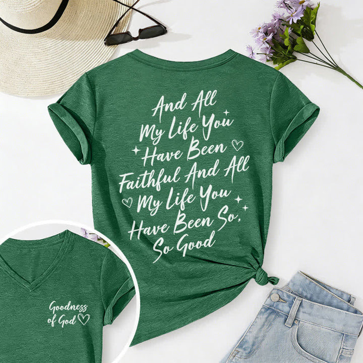 Christianartworkshop Damen-T-Shirt „Ich werde von der Güte Gottes singen“ mit V-Ausschnitt - Dunkelgrün - 2XL - image 30