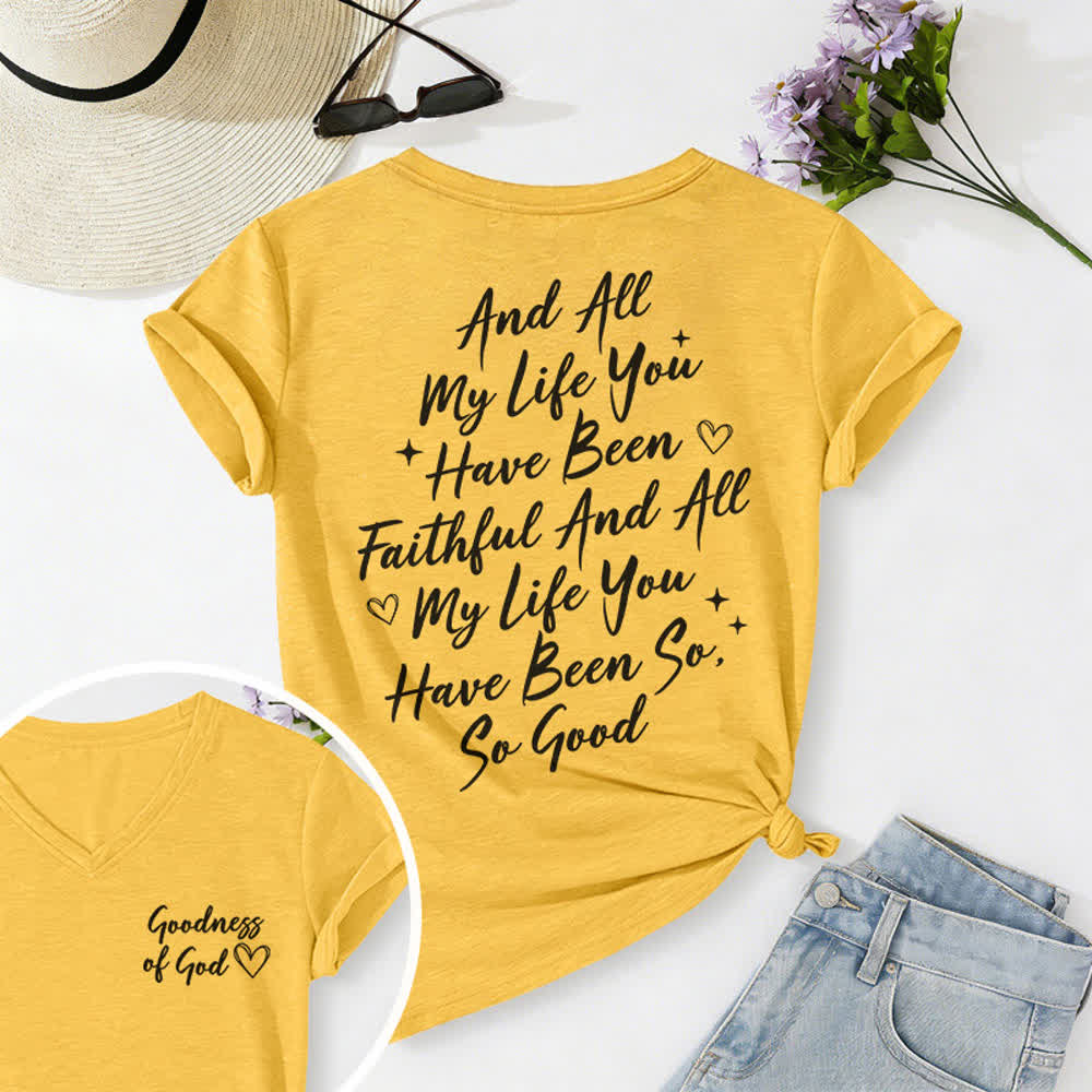 Christianartworkshop Damen-T-Shirt „Ich werde von der Güte Gottes singen“ mit V-Ausschnitt - Gelb - 2XL - image 20