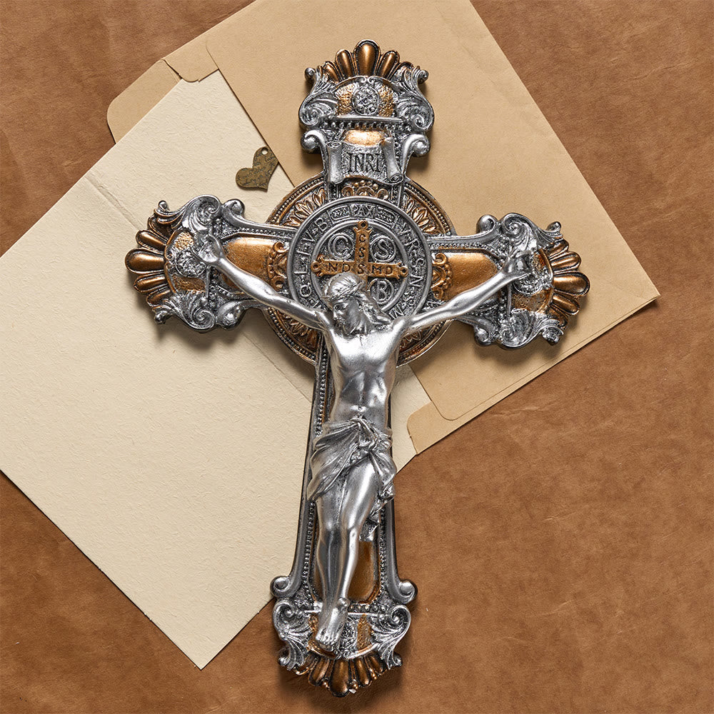 Christianartworkshop Vintage-Wandkreuz in Silber- und Goldoptik mit INRI-Inschrift: Eine Erinnerung an das göttliche Opfer - image 1