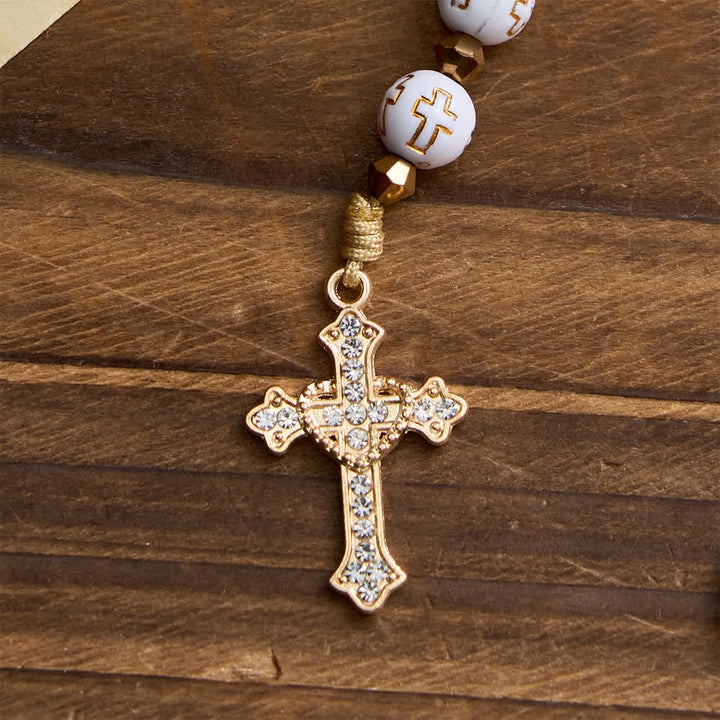Christianartworkshop Rosenkranz mit weißem Kreuz und Perlen: Funkelnde Marienmedaille für reinen Glauben - image 5