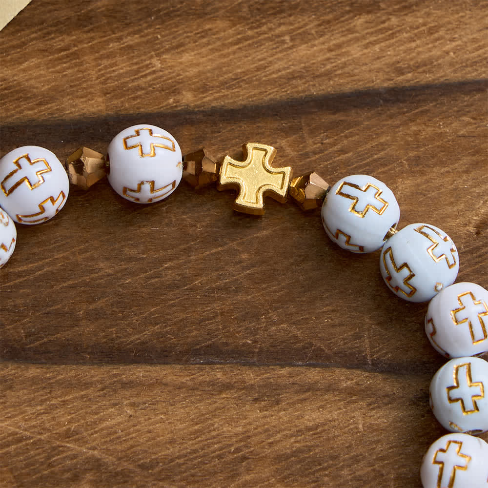 Christianartworkshop Rosenkranz mit weißem Kreuz und Perlen: Funkelnde Marienmedaille für reinen Glauben - image 6