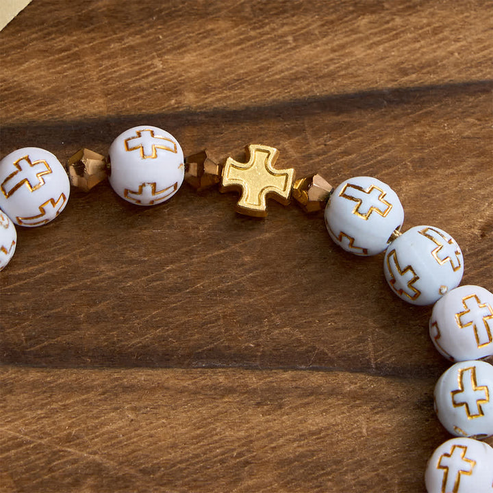 Christianartworkshop Rosenkranz mit weißem Kreuz und Perlen: Funkelnde Marienmedaille für reinen Glauben - image 6