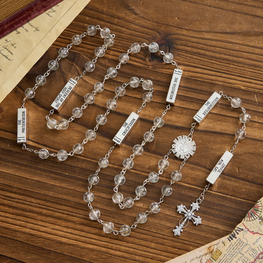 Christianartworkshop Rosenkranz mit sechs mattierten Perlen, St.-Benedikt-Medaille und Kreuz - St. Benedikt und Kreuz - image 0