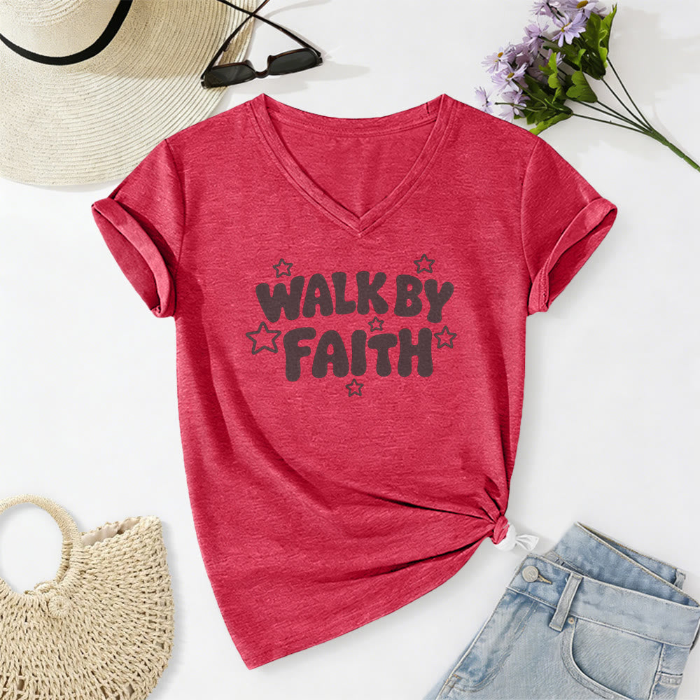Christianartworkshop Walk By Faith Sternenprint Lässiges V-Ausschnitt-T-Shirt - image 23