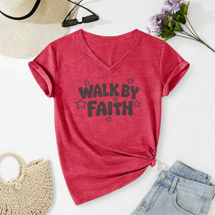 Christianartworkshop Walk By Faith Sternenprint Lässiges V-Ausschnitt-T-Shirt - image 23