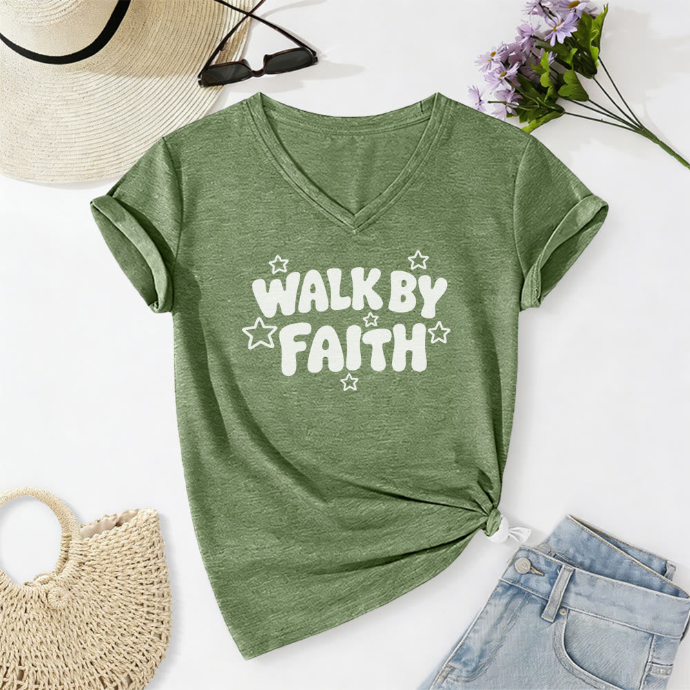 Christianartworkshop Walk By Faith Sternenprint Lässiges V-Ausschnitt-T-Shirt - Olivgrün - 2XL - image 4