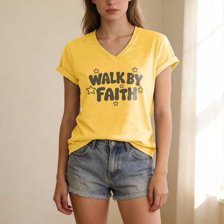 Christianartworkshop Walk By Faith Sternenprint Lässiges V-Ausschnitt-T-Shirt - image 3