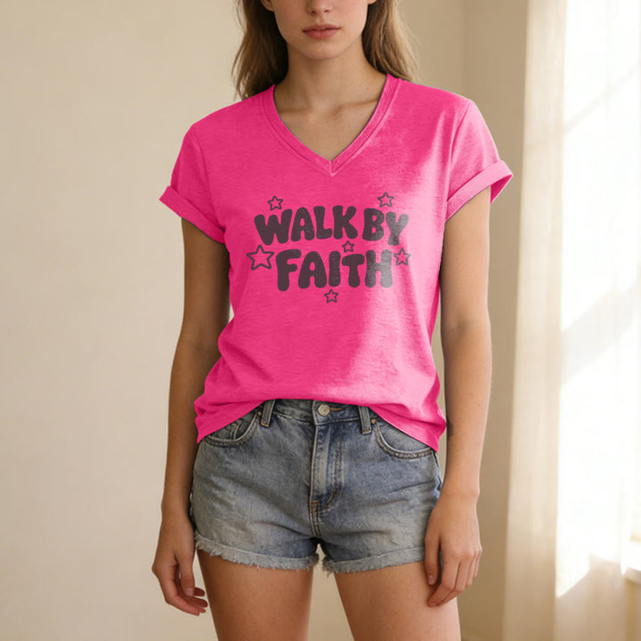Christianartworkshop Walk By Faith Sternenprint Lässiges V-Ausschnitt-T-Shirt - image 25