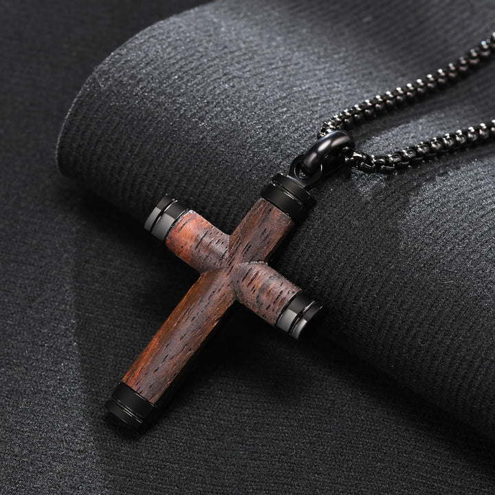 Christianartworkshop Minimalistische Holzkreuz-Halskette mit eleganten Metallenden: Ein Symbol für Stärke und Hingabe - Schwarz - image 0