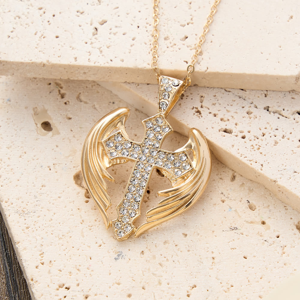 Christianartworkshop Goldfarbene Engelsflügel-Kreuz-Halskette mit Zirkonia-Steinen: Ein Symbol göttlichen Schutzes - image 2