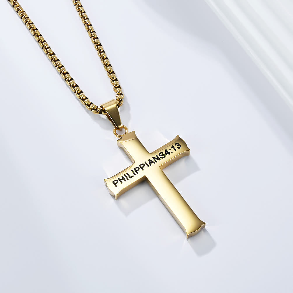 Christianartworkshop Edelstahl-Kreuzanhänger mit Zitat aus Philipper 4,13: Eine Erinnerung an göttliche Stärkung - Golden - image 3