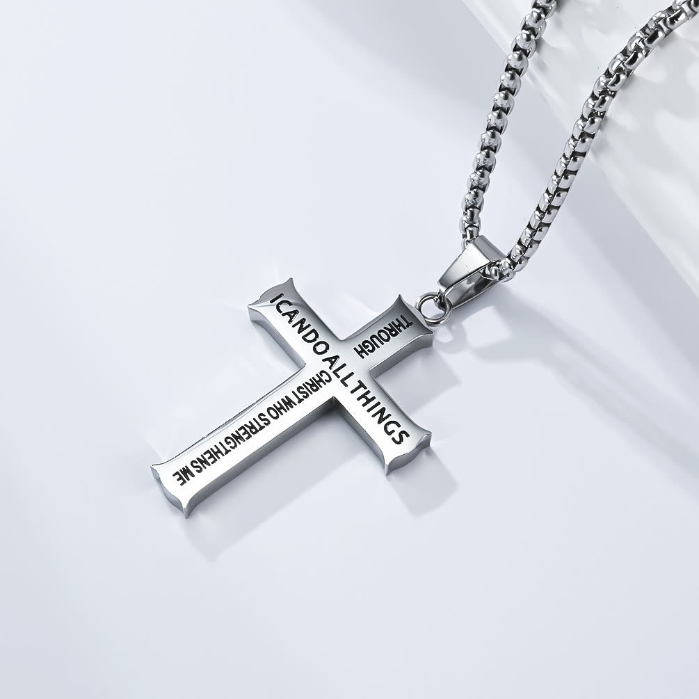 Christianartworkshop Edelstahl-Kreuzanhänger mit Zitat aus Philipper 4,13: Eine Erinnerung an göttliche Stärkung - Silber - image 2