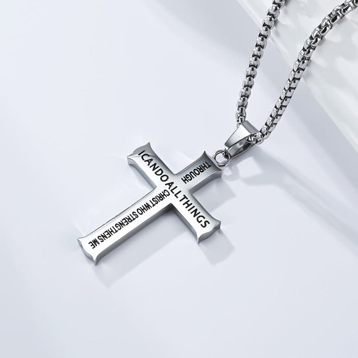 Christianartworkshop Edelstahl-Kreuzanhänger mit Zitat aus Philipper 4,13: Eine Erinnerung an göttliche Stärkung - Silber - image 2