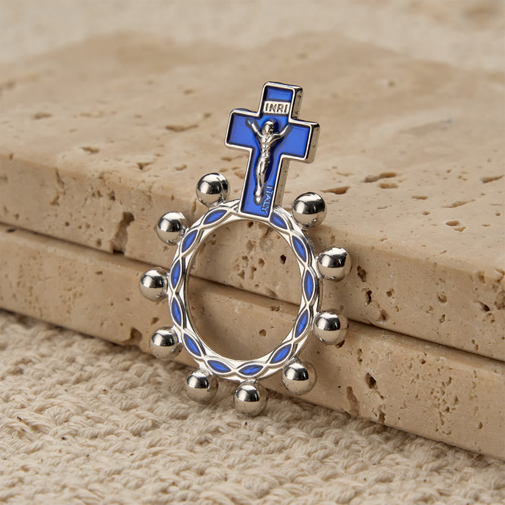 Christianartworkshop Rosenkranzring mit Kreuzmotiv, blauer Emaille und Perlenverzierungen (5er-Set/10er-Pack): Ein Symbol der Erlösung - image 8
