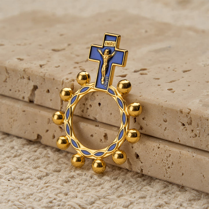 Christianartworkshop Rosenkranzring mit Kreuzmotiv, blauer Emaille und Perlenverzierungen (5er-Set/10er-Pack): Ein Symbol der Erlösung - image 4
