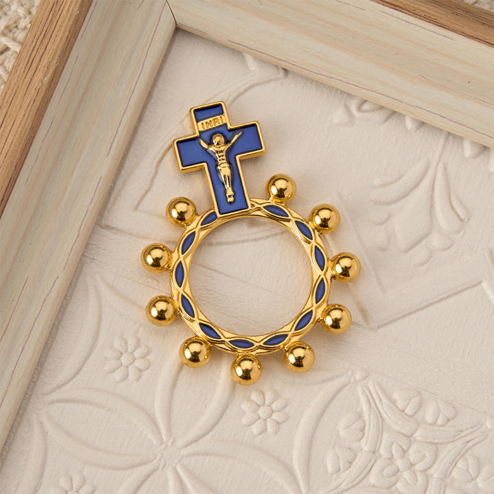 Christianartworkshop Rosenkranzring mit Kreuzmotiv, blauer Emaille und Perlenverzierungen (5er-Set/10er-Pack): Ein Symbol der Erlösung - image 3