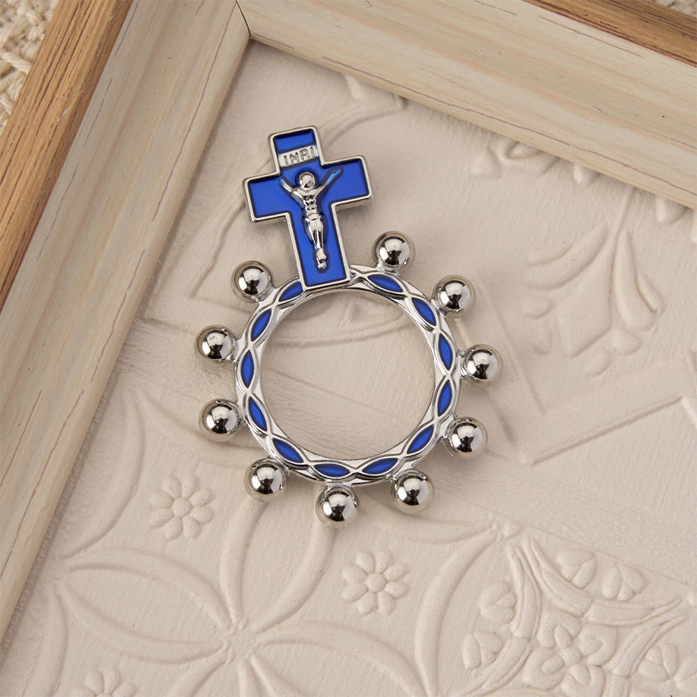 Christianartworkshop Rosenkranzring mit Kreuzmotiv, blauer Emaille und Perlenverzierungen (5er-Set/10er-Pack): Ein Symbol der Erlösung - image 9