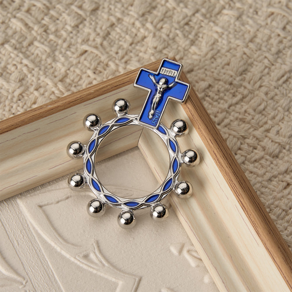 Christianartworkshop Rosenkranzring mit Kreuzmotiv, blauer Emaille und Perlenverzierungen (5er-Set/10er-Pack): Ein Symbol der Erlösung - image 10