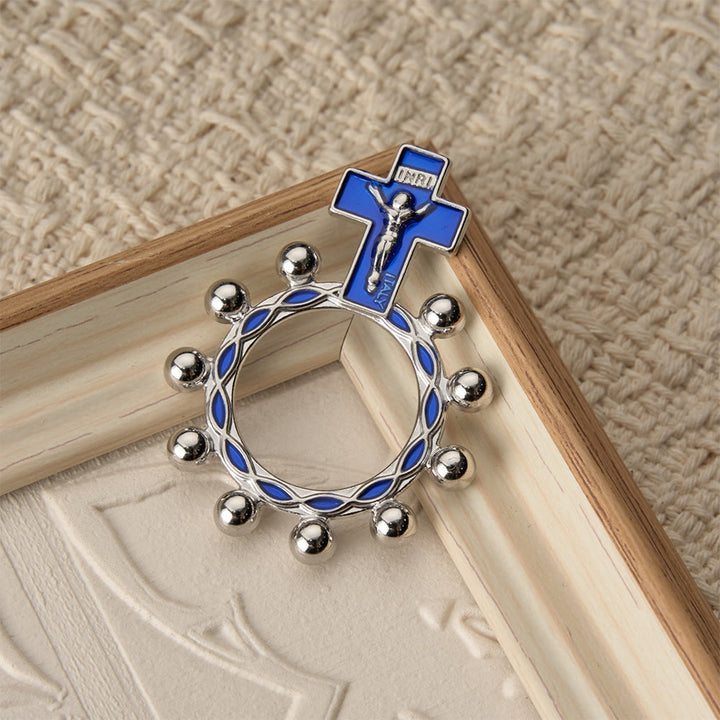 Christianartworkshop Rosenkranzring mit Kreuzmotiv, blauer Emaille und Perlenverzierungen (5er-Set/10er-Pack): Ein Symbol der Erlösung - image 10