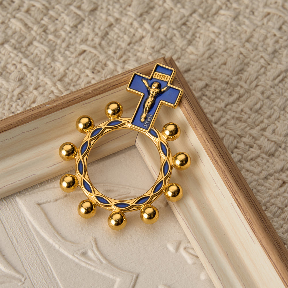 Christianartworkshop Rosenkranzring mit Kreuzmotiv, blauer Emaille und Perlenverzierungen (5er-Set/10er-Pack): Ein Symbol der Erlösung - image 5