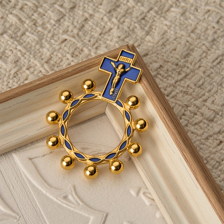 Christianartworkshop Rosenkranzring mit Kreuzmotiv, blauer Emaille und Perlenverzierungen (5er-Set/10er-Pack): Ein Symbol der Erlösung - image 5
