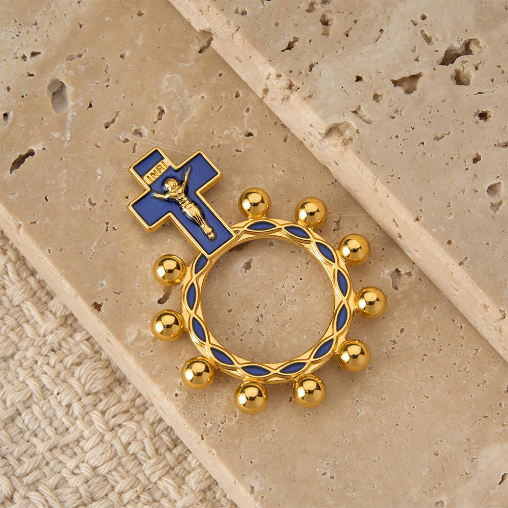 Christianartworkshop Rosenkranzring mit Kreuzmotiv, blauer Emaille und Perlenverzierungen (5er-Set/10er-Pack): Ein Symbol der Erlösung - image 2