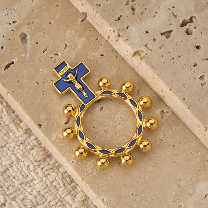 Christianartworkshop Rosenkranzring mit Kreuzmotiv, blauer Emaille und Perlenverzierungen (5er-Set/10er-Pack): Ein Symbol der Erlösung - image 2