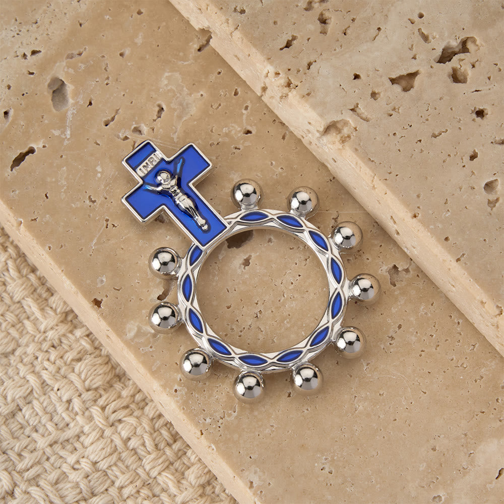 Christianartworkshop Rosenkranzring mit Kreuzmotiv, blauer Emaille und Perlenverzierungen (5er-Set/10er-Pack): Ein Symbol der Erlösung - image 11