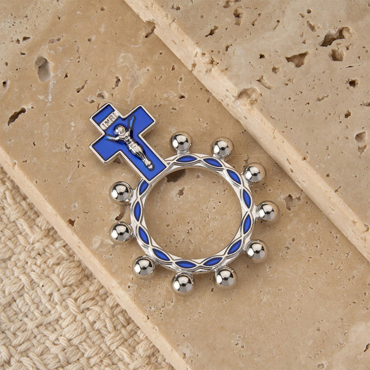 Christianartworkshop Rosenkranzring mit Kreuzmotiv, blauer Emaille und Perlenverzierungen (5er-Set/10er-Pack): Ein Symbol der Erlösung - image 11