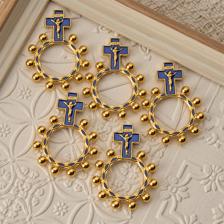 Christianartworkshop Rosenkranzring mit Kreuzmotiv, blauer Emaille und Perlenverzierungen (5er-Set/10er-Pack): Ein Symbol der Erlösung - image 1