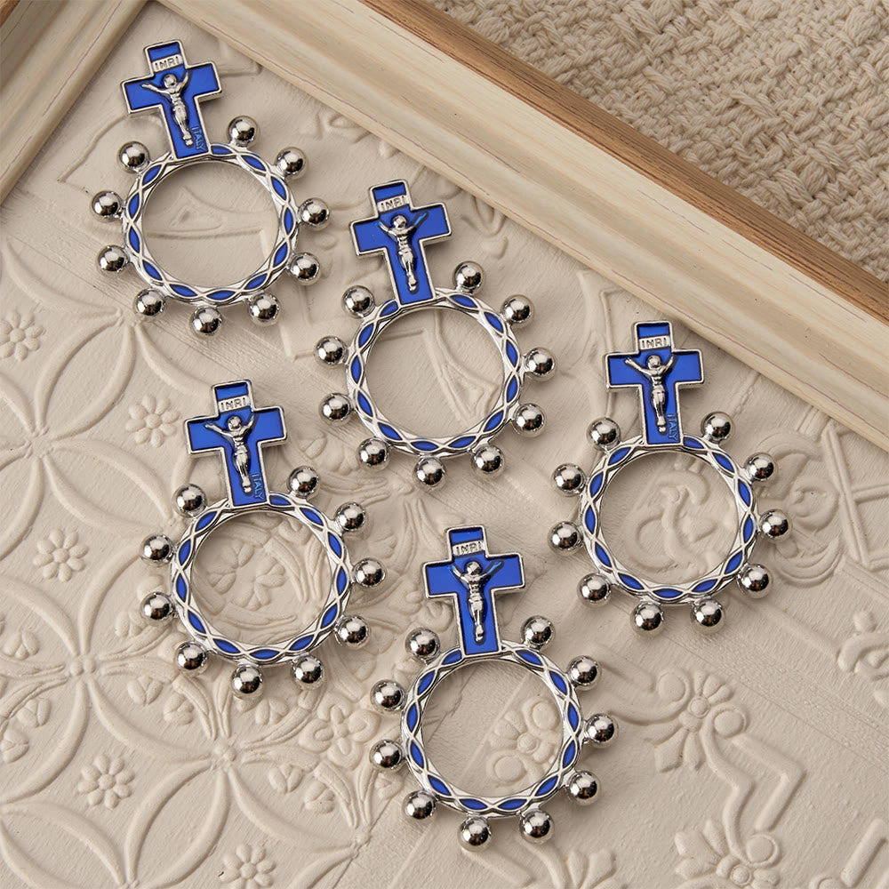 Christianartworkshop Rosenkranzring mit Kreuzmotiv, blauer Emaille und Perlenverzierungen (5er-Set/10er-Pack): Ein Symbol der Erlösung - image 7